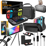 Switch Accessories Bundle - Orzly Essentials Pack for Nintendo Switch & OLED Case & Screen Protector Grip Case Games Holder Headphones -Classic Black