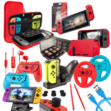 Orzly Accessories Bundle for Switch Geek Pack: Case & Screen Protector, Joycon Grips & Racing Wheels, Controller Charge Dock, Comfort Grip Case & More