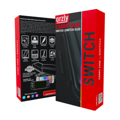 Orzly Carry Case Compatible with Nintendo Switch and New Switch OLED Console - Black Protective Hard Portable Travel Carry Case Shell Pouch with Pockets for Accessories and Games - Orzly