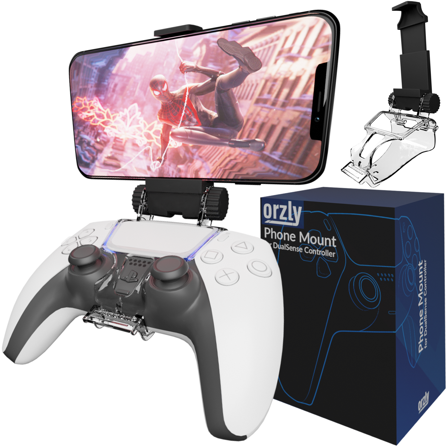 PS5 Controller Mobile Gaming Clip, DualSense Controller Phone Mount Adjustable Phone Holder Clamp Compatible with PlayStation 5 DualSense Controller - Orzly