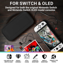 Orzly Carry Case Compatible with Nintendo Switch and New Switch OLED Console - Black Protective Hard Portable Travel Carry Case Shell Pouch with Pockets for Accessories and Games - Orzly