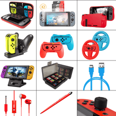 Orzly Accessories Bundle for Switch Geek Pack: Case & Screen Protector, Joycon Grips & Racing Wheels, Controller Charge Dock, Comfort Grip Case & More - Orzly
