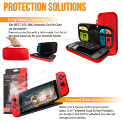 Orzly Accessories Bundle for Switch Geek Pack: Case & Screen Protector, Joycon Grips & Racing Wheels, Controller Charge Dock, Comfort Grip Case & More - Orzly