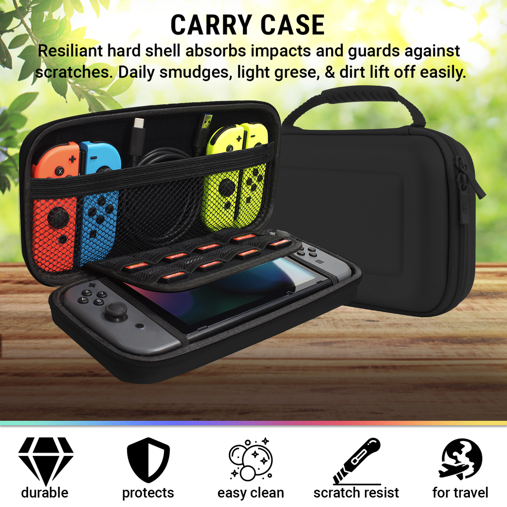 Orzly Accessory Bundle Kit Designed for Nintendo Switch  Accessories Geeks and OLED Console Users Case and Screen Protector, Joycon  Grips and Wheels for Enhanced Games Play and More - Jet Black 