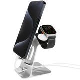 Orzly Duo-Stand Aluminium Desk Tidy Display for all iPhone devices & Apple Watch (Gen: 7,6,5,4,3,2,1) & All Sizes: (38, 42, 40, 41, 44, 45 mm) - Orzly