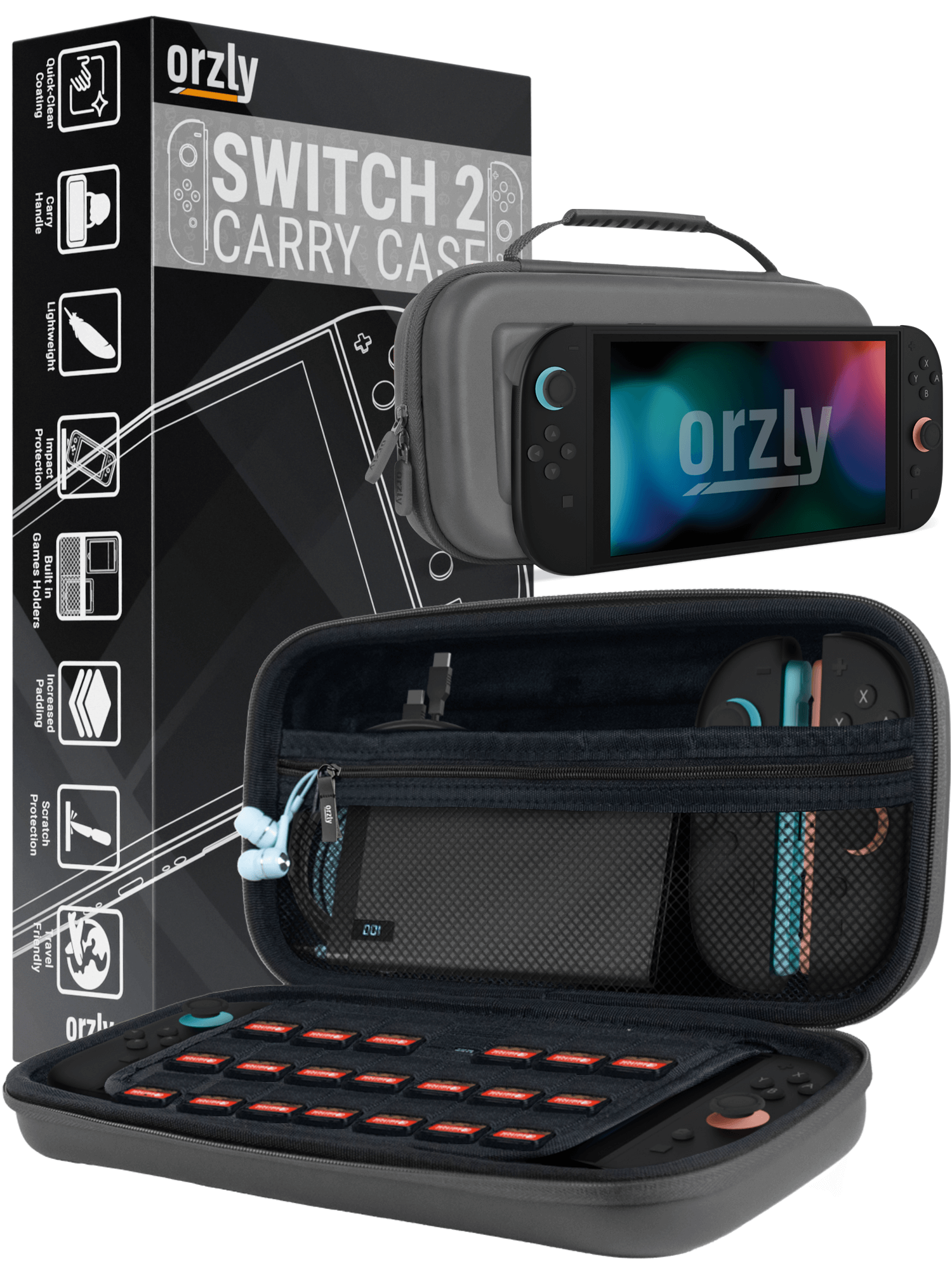 Case for Nintendo Switch 2 Protective Travel Carry Case with Screen Padding, Game Cards & microSD Slots with Zipped & Open Pockets for Console Accessories - Gift Box Edition