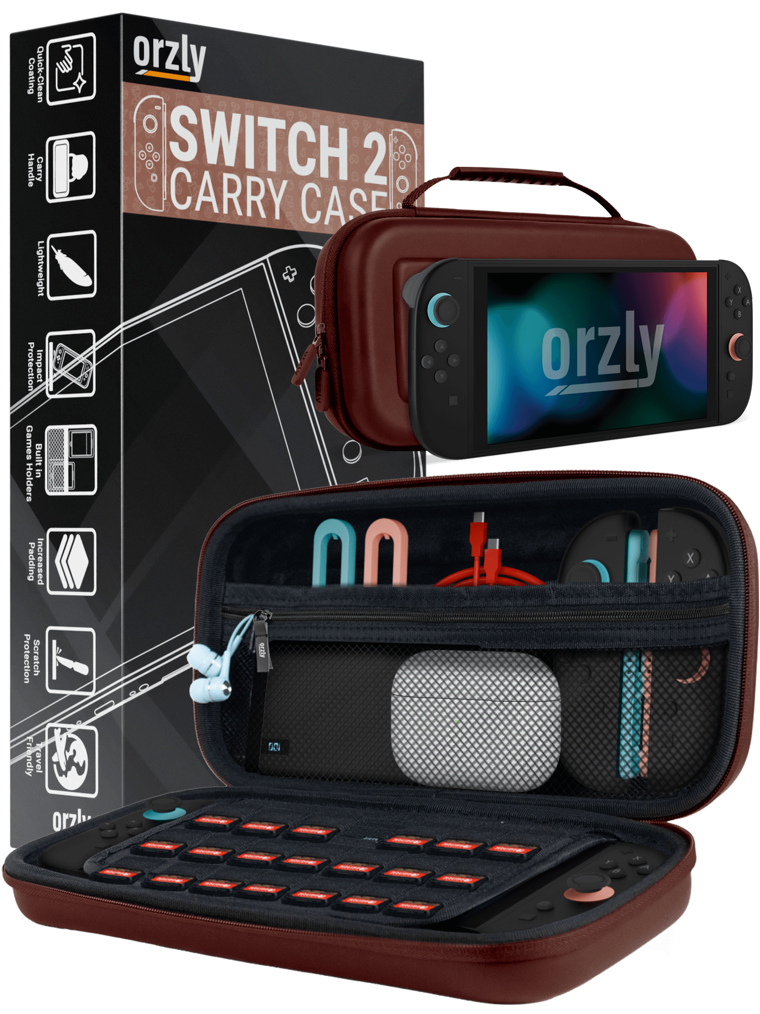 Nintendo Switch 2 (2025) Case with Accessory Storage & Protection - Orzly