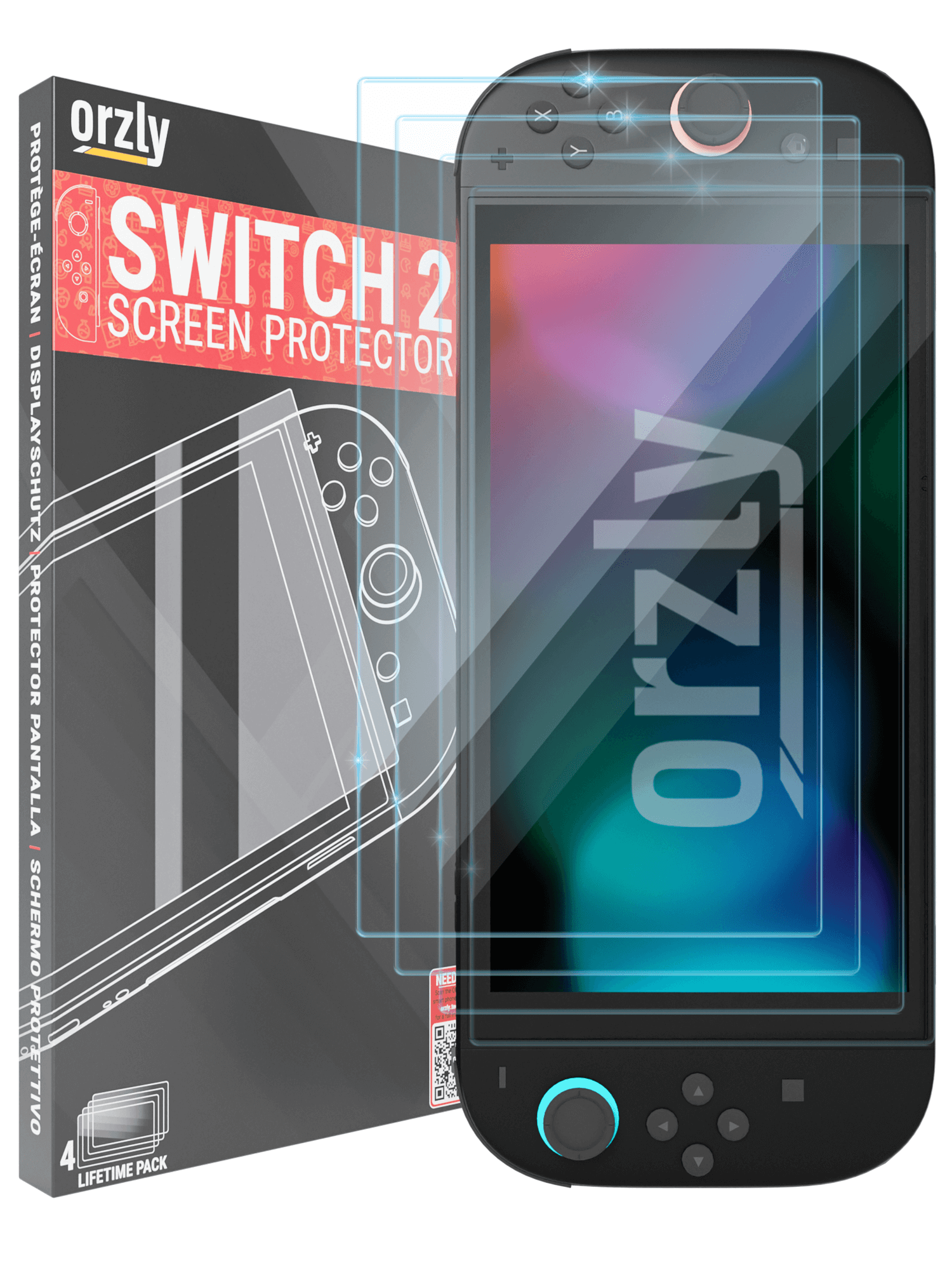 Nintendo Switch 2 Screen Protector | 4-Pack Tempered Glass – Orzly