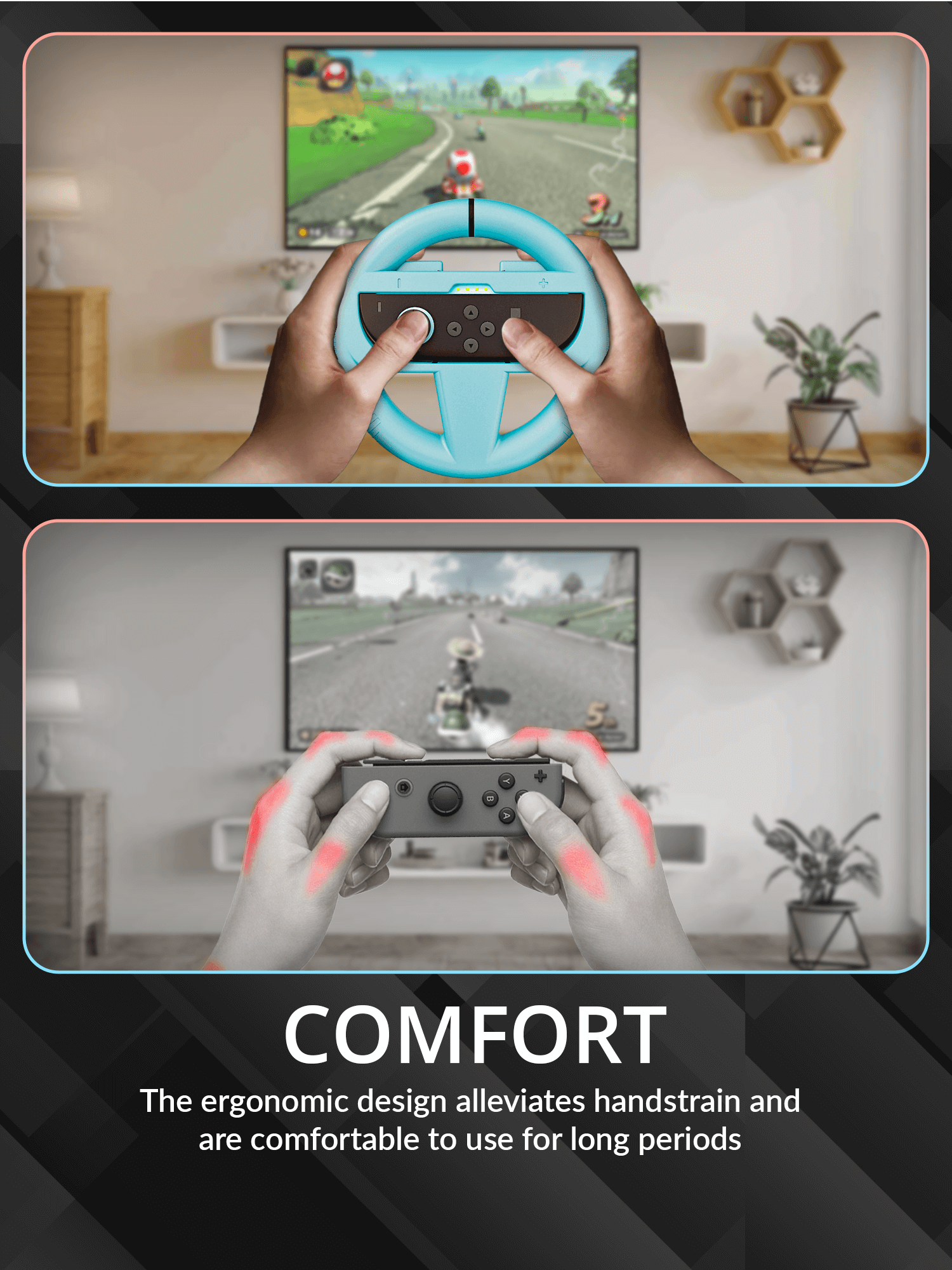 Switch 2 Wheels – Joycon Racing Wheels for Mario Kart World & Mario Kart 8 Deluxe – Steering Wheel Set for Switch 2 – Switch 2 Wheel Controller Add-Ons