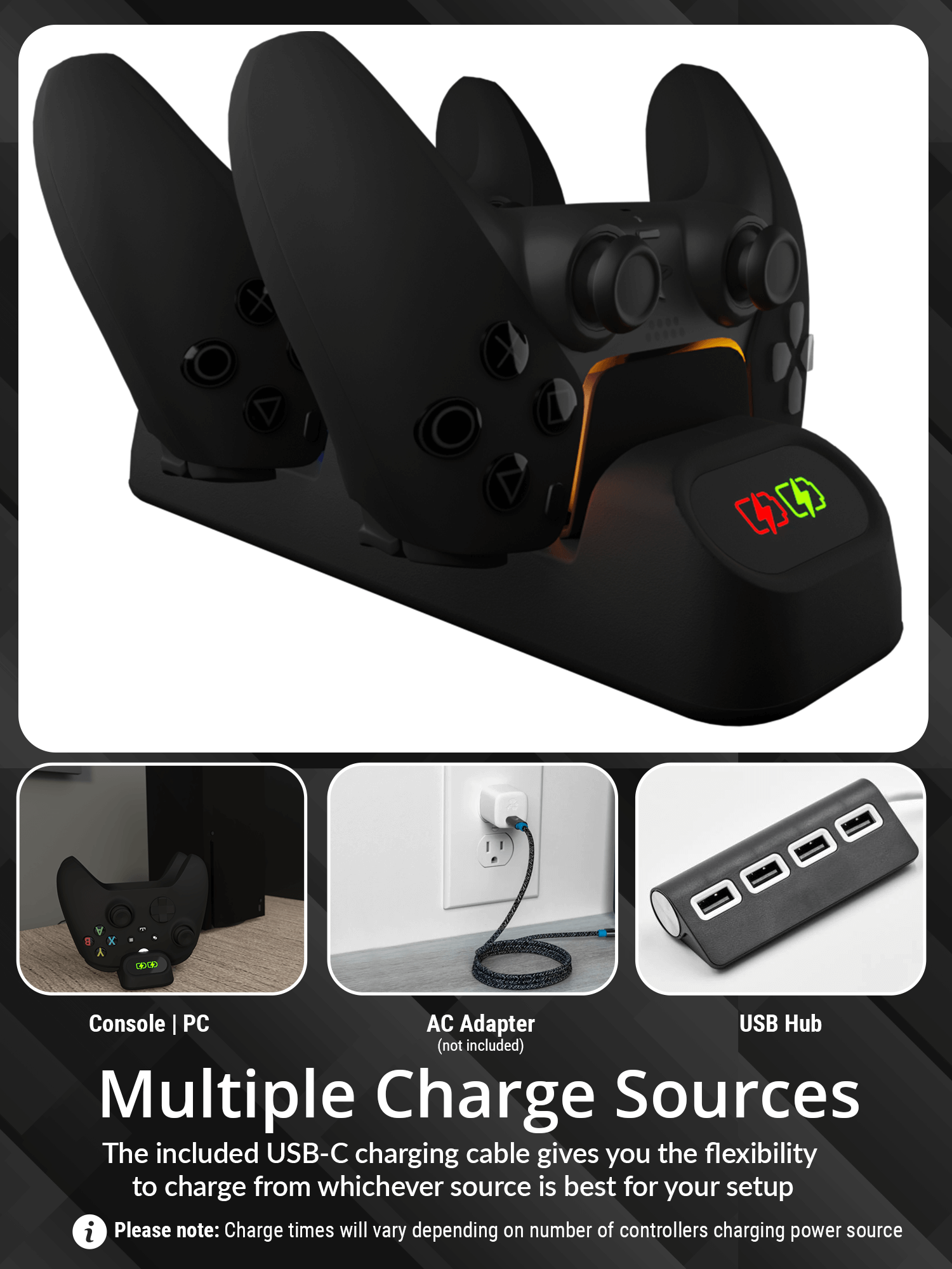Universal Controller Charging Stand for Nintendo Switch 2 Pro-controllers, PS5 Dualsense and Xbox Series X|S controllers