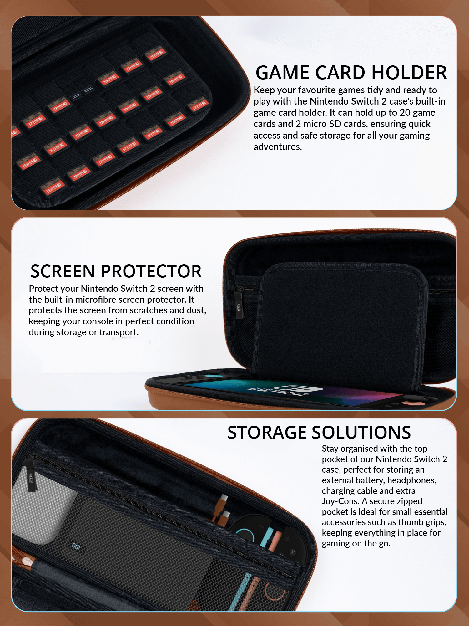 Case for Nintendo Switch 2 Protective Travel Carry Case with Screen Padding, Game Cards & microSD Slots with Zipped & Open Pockets for Console Accessories - Gift Box Edition