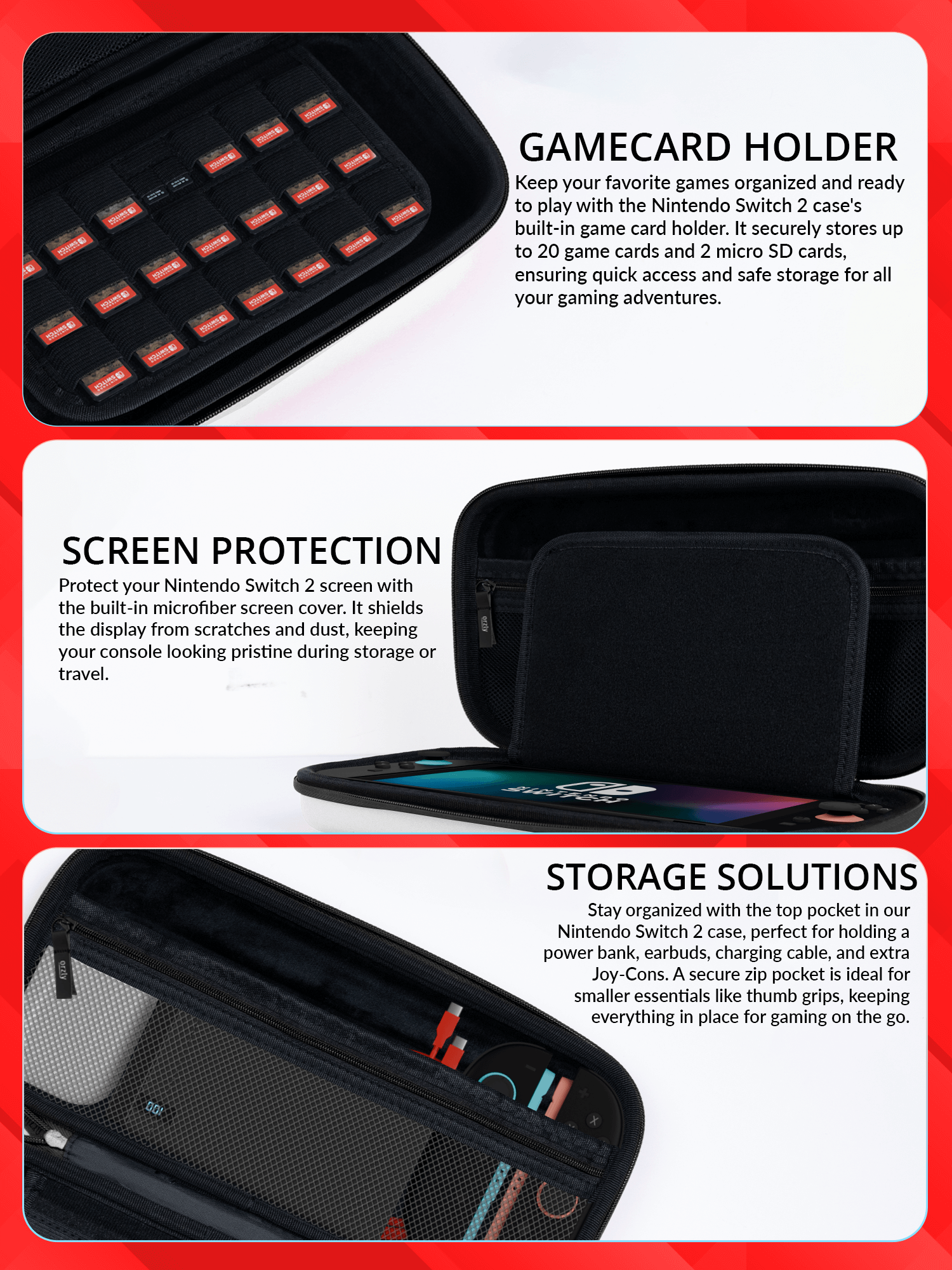 Case for Nintendo Switch 2 Protective Travel Carry Case with Screen Padding, Game Cards & microSD Slots with Zipped & Open Pockets for Console Accessories - Gift Box Edition