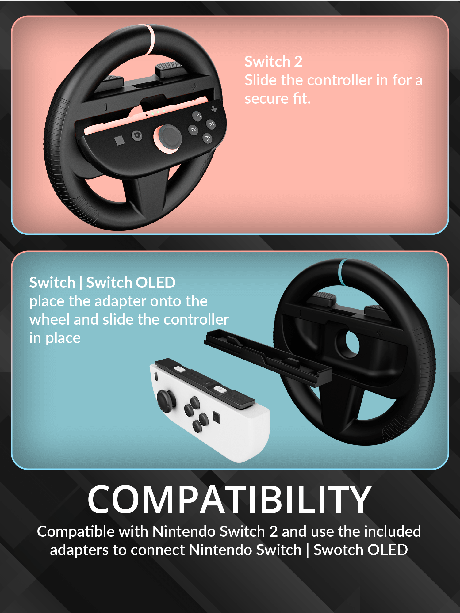 Switch 2 Wheels – Joycon Racing Wheels for Mario Kart World & Mario Kart 8 Deluxe – Steering Wheel Set for Switch 2 – Switch 2 Wheel Controller Add-Ons