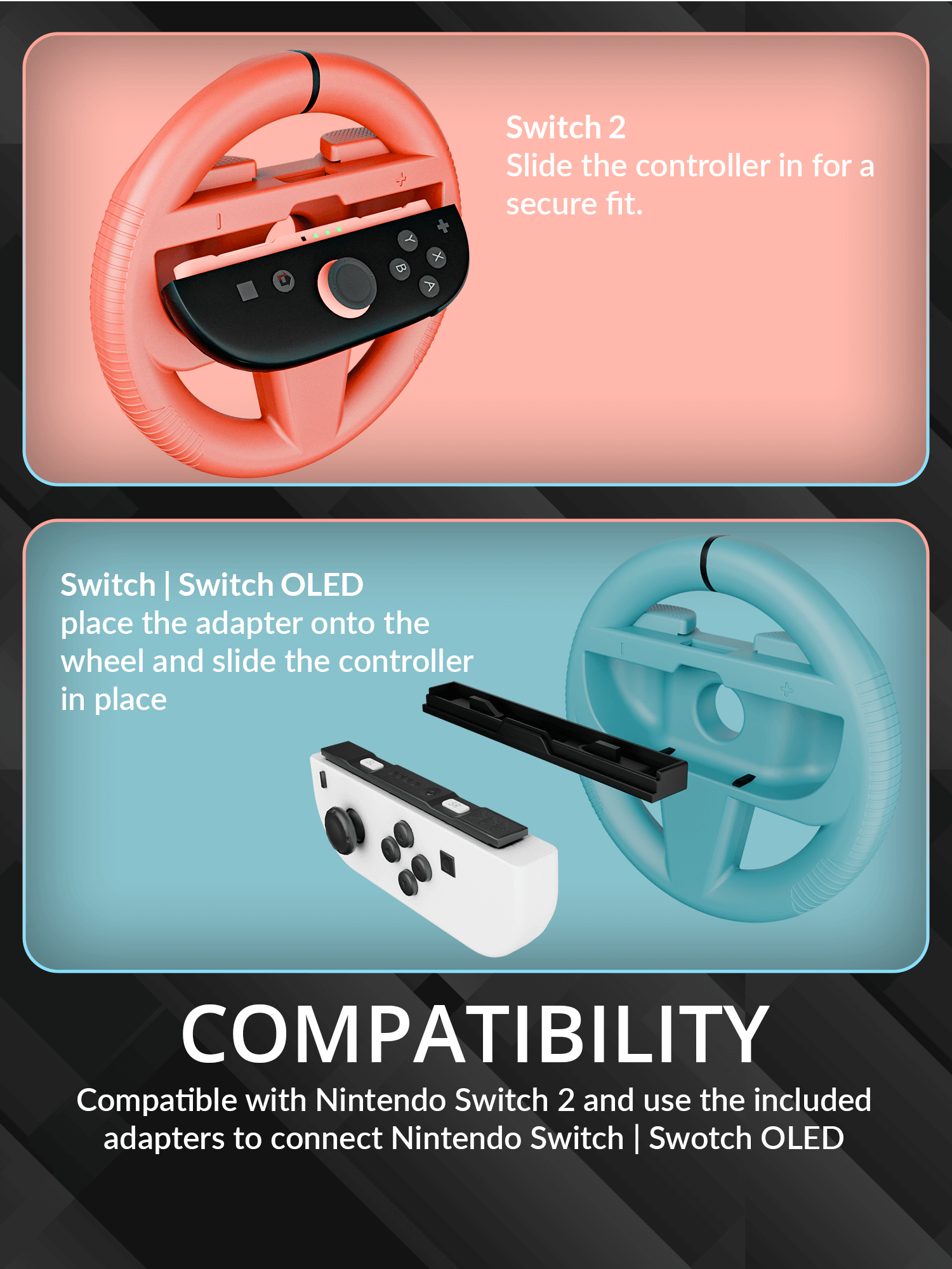 Switch 2 Wheels – Joycon Racing Wheels for Mario Kart World & Mario Kart 8 Deluxe – Steering Wheel Set for Switch 2 – Switch 2 Wheel Controller Add-Ons