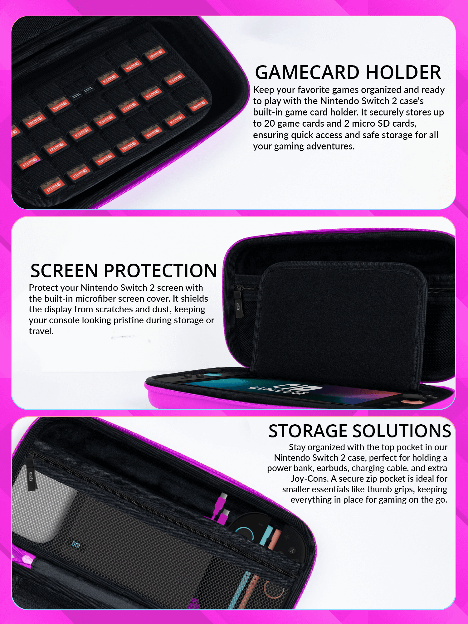 Case for Nintendo Switch 2 Protective Travel Carry Case with Screen Padding, Game Cards & microSD Slots with Zipped & Open Pockets for Console Accessories - Gift Box Edition