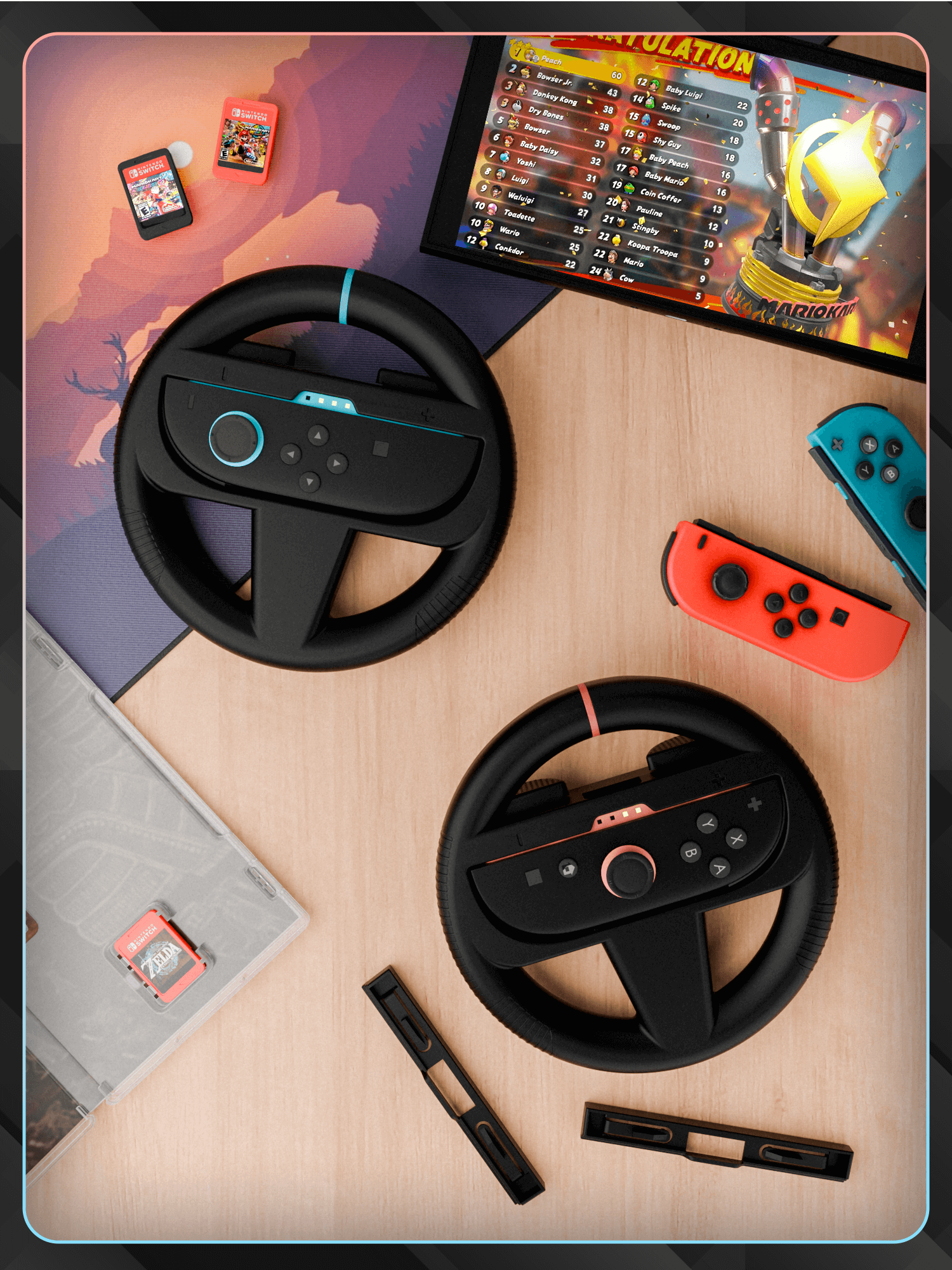 Switch 2 Wheels – Joycon Racing Wheels for Mario Kart World & Mario Kart 8 Deluxe – Steering Wheel Set for Switch 2 – Switch 2 Wheel Controller Add-Ons