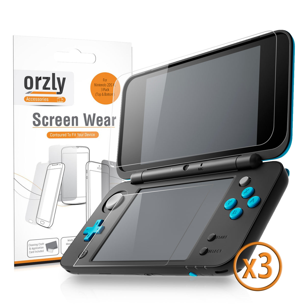 Dual Screen Protector for New 2DS XL - 3 in 1 Pack - Orzly