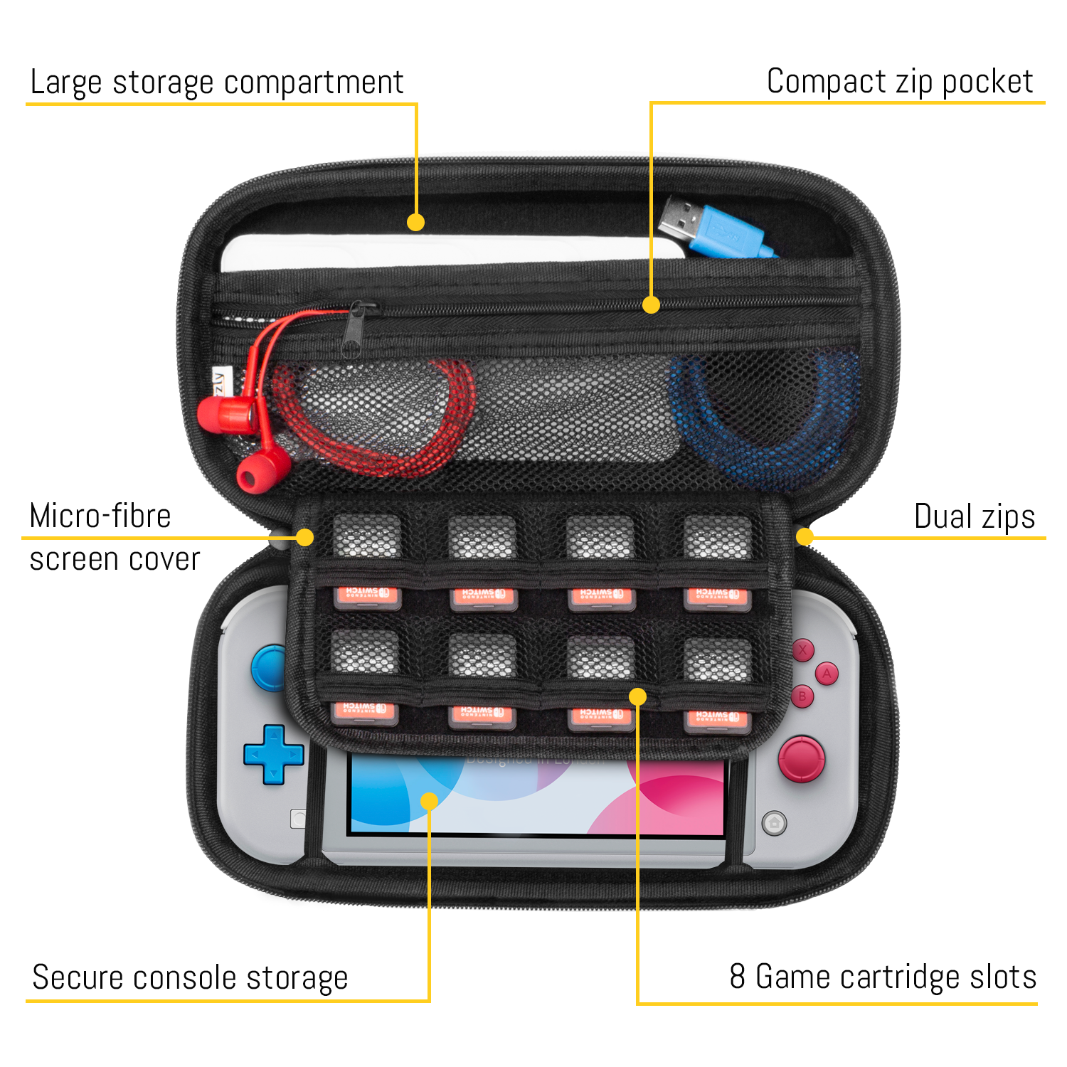 Carry Case for Nintendo Switch Lite - Orzly