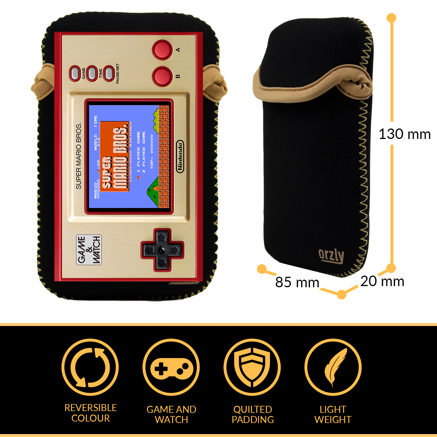 Neoprene Pocket Case for Nintendo Game & Watch Designed with Reversible Colours to Compliment Zelda and Mario edition Game & Watch Consoles - Orzly