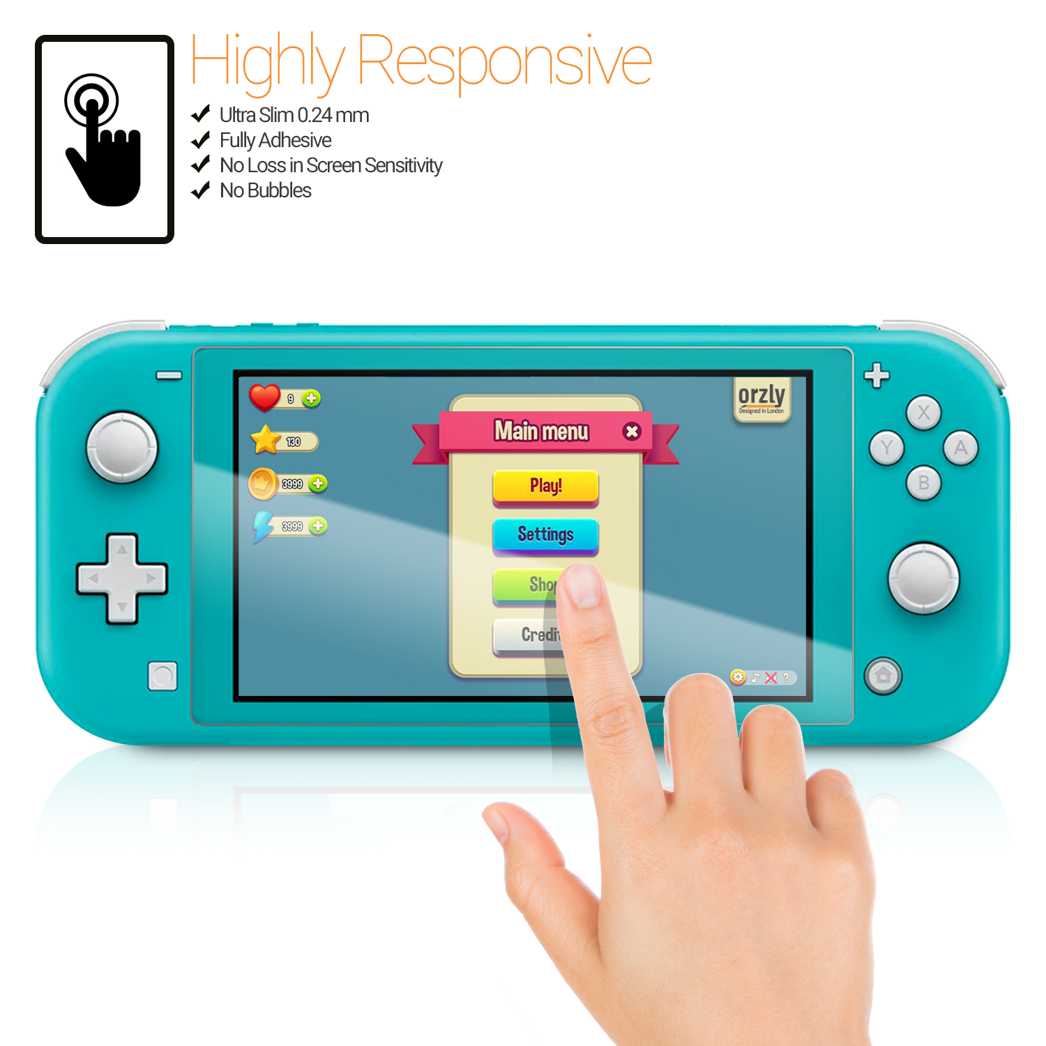 Nintendo Switch Lite Tempered Glass Screen Protector - Orzly