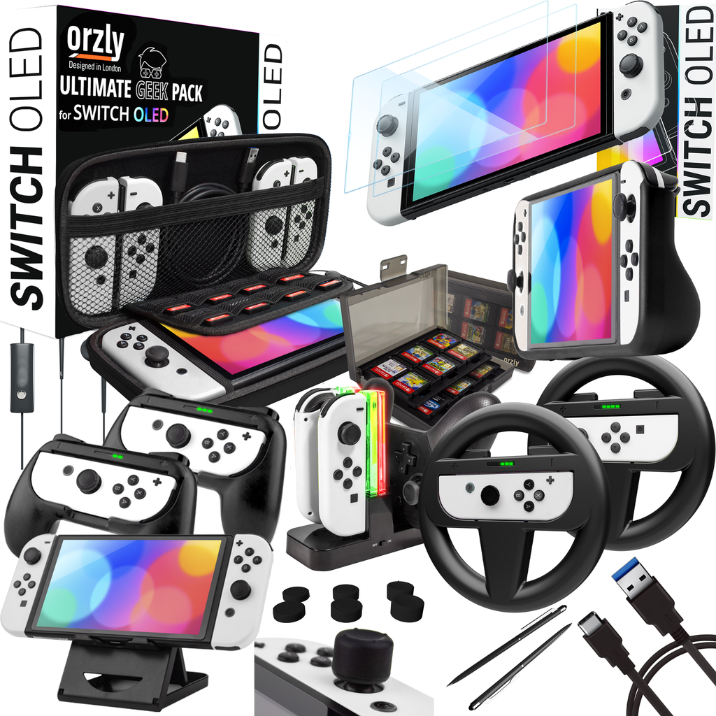 Orzly Geek Pack Accessories Bundle for 2021 Switch OLED - Orzly