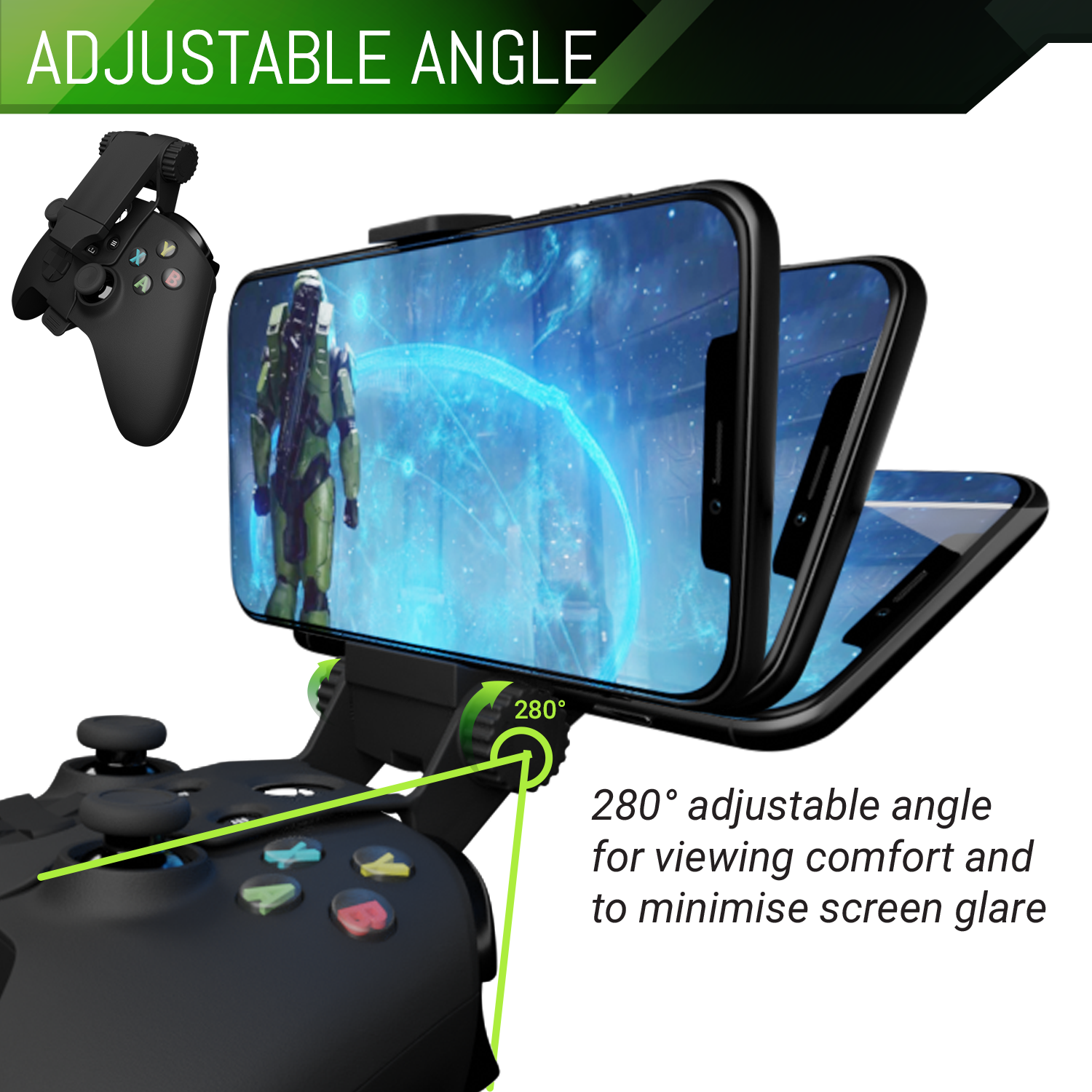 Xbox Series X Controller Mobile Gaming Clip, Xbox Controller Phone Mount Adjustable Phone Holder Clamp Compatible with Xbox Series X|S, Xbox One, Xbox One S, Xbox One X - Orzly