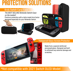 Orzly Accessories Bundle for Switch Geek Pack: Case & Screen Protector, Joycon Grips & Racing Wheels, Controller Charge Dock, Comfort Grip Case & More - Orzly