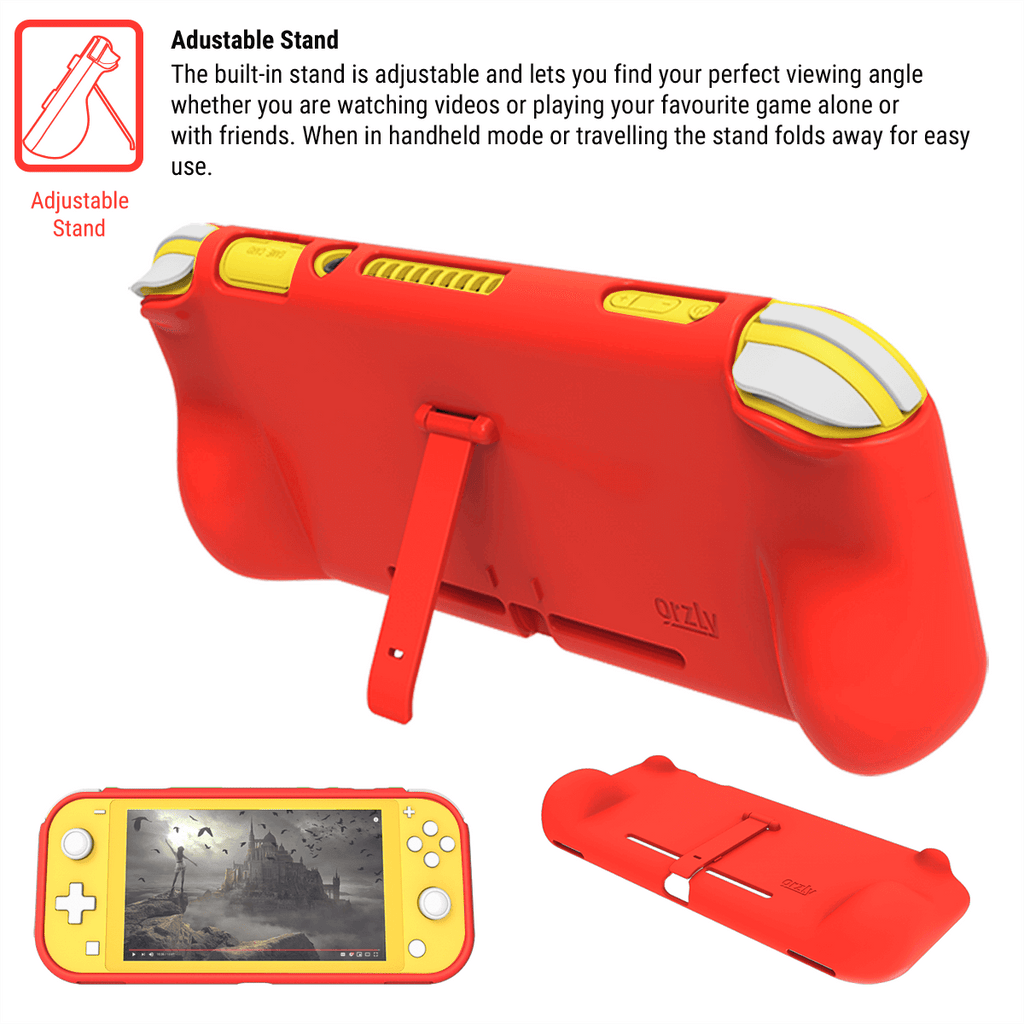 Orzly Protective Case for Switch lite, Clear Rugged Grip case with  Kickstand Shock Absorption for Blue Turquoise Yellow Coral Grey - Hand Grip
