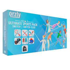 Orzly 13 in 1 Switch Sports Accessories Bundle for Nintendo Switch & Switch OLED Sports Games with Tennis Rackets, Golf Clubs, Chambara Swords, Football Leg Straps & Joycon Grips - With Carry Bag