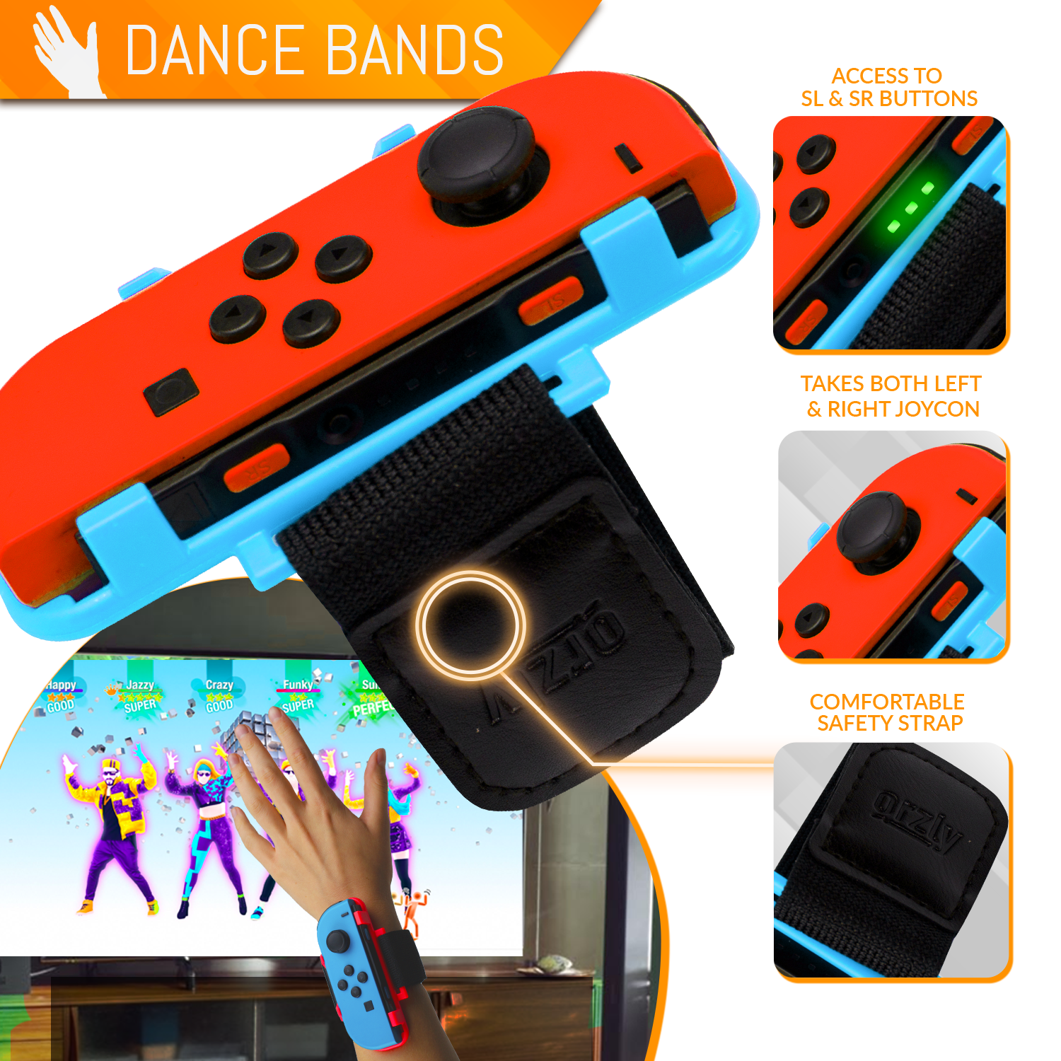 Joy-Con Wrist Bands for Nintendo Switch - Orzly