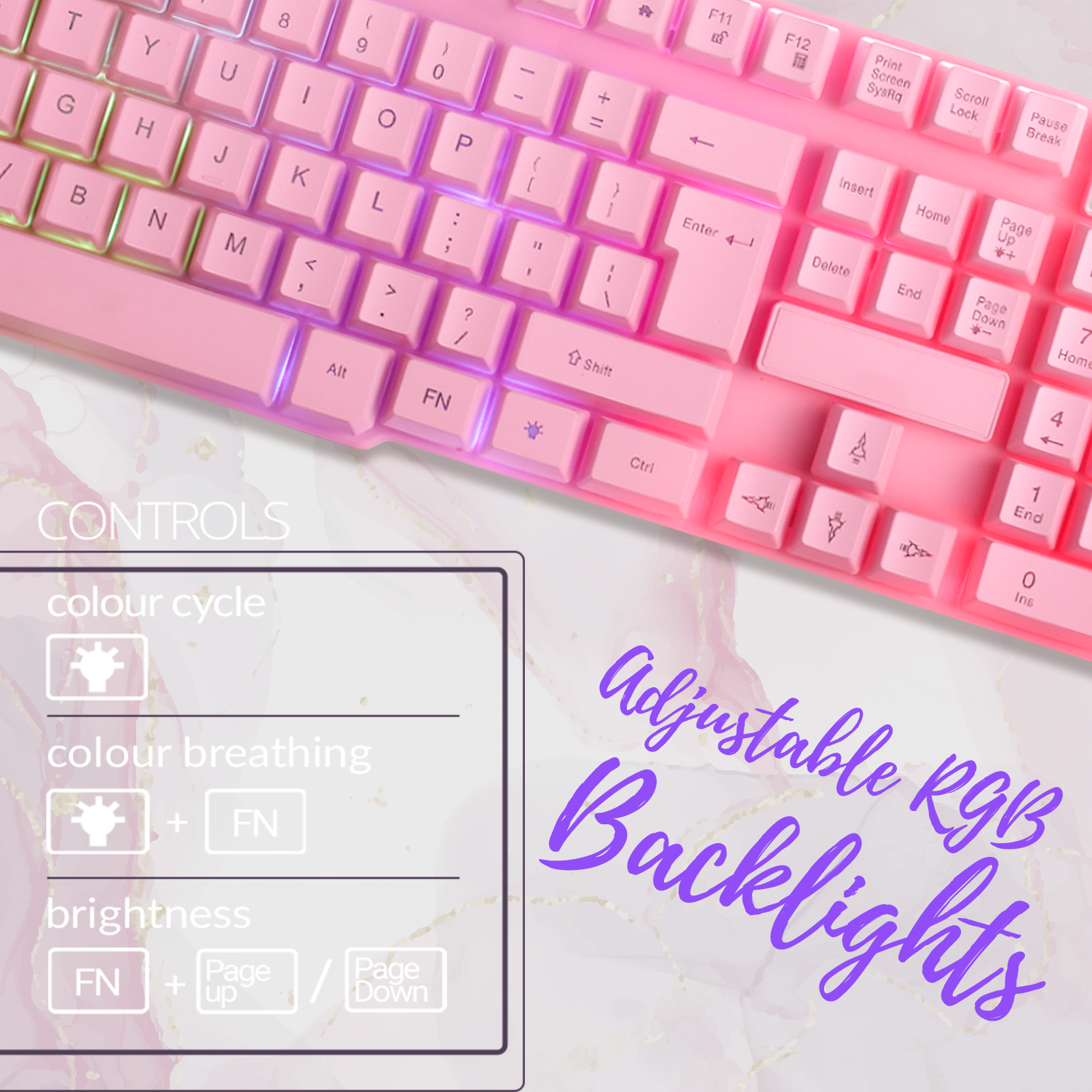 Pink Keyboard Led Pink Keyboard Orzly | RGB Pink Gaming Keyboard | For PC, Mac, PS5,