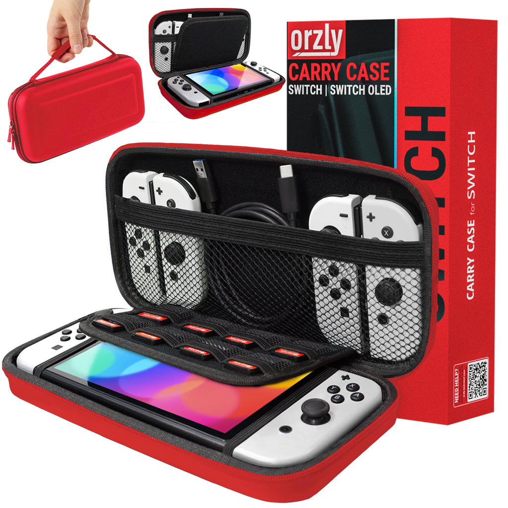 Orzly Accessory Bundle Kit Designed for Nintendo Switch Accessories Geeks  and OLED Console Users Case and Screen Protector, Joycon Grips and Wheels