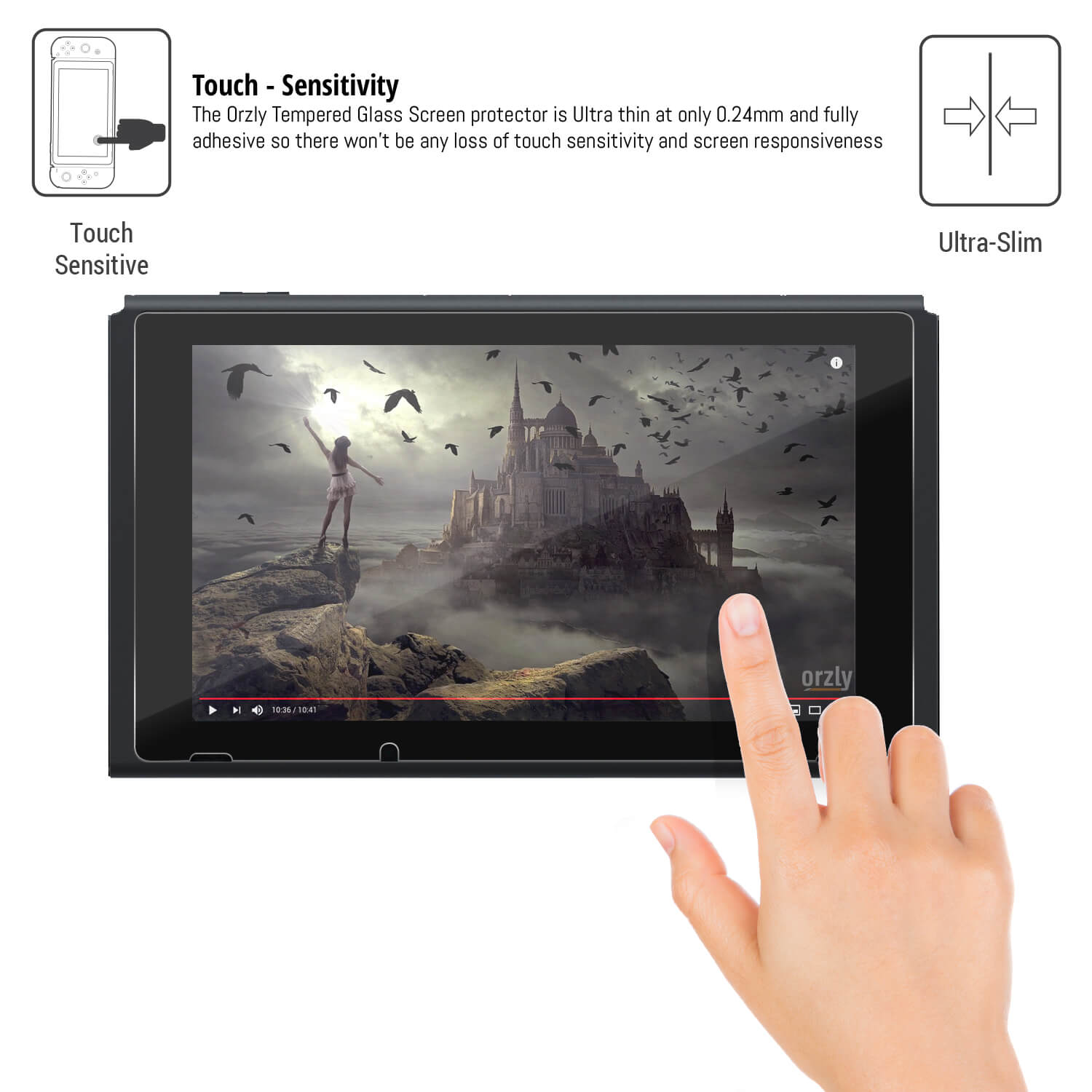 Orzly Premium Tempered Glass Screen Protector for Nintendo Switch - Orzly