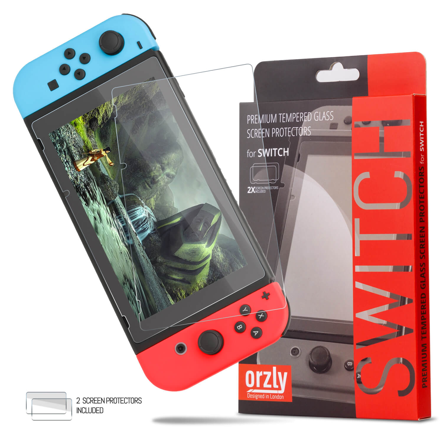 Orzly Premium Tempered Glass Screen Protector for Nintendo Switch - Orzly