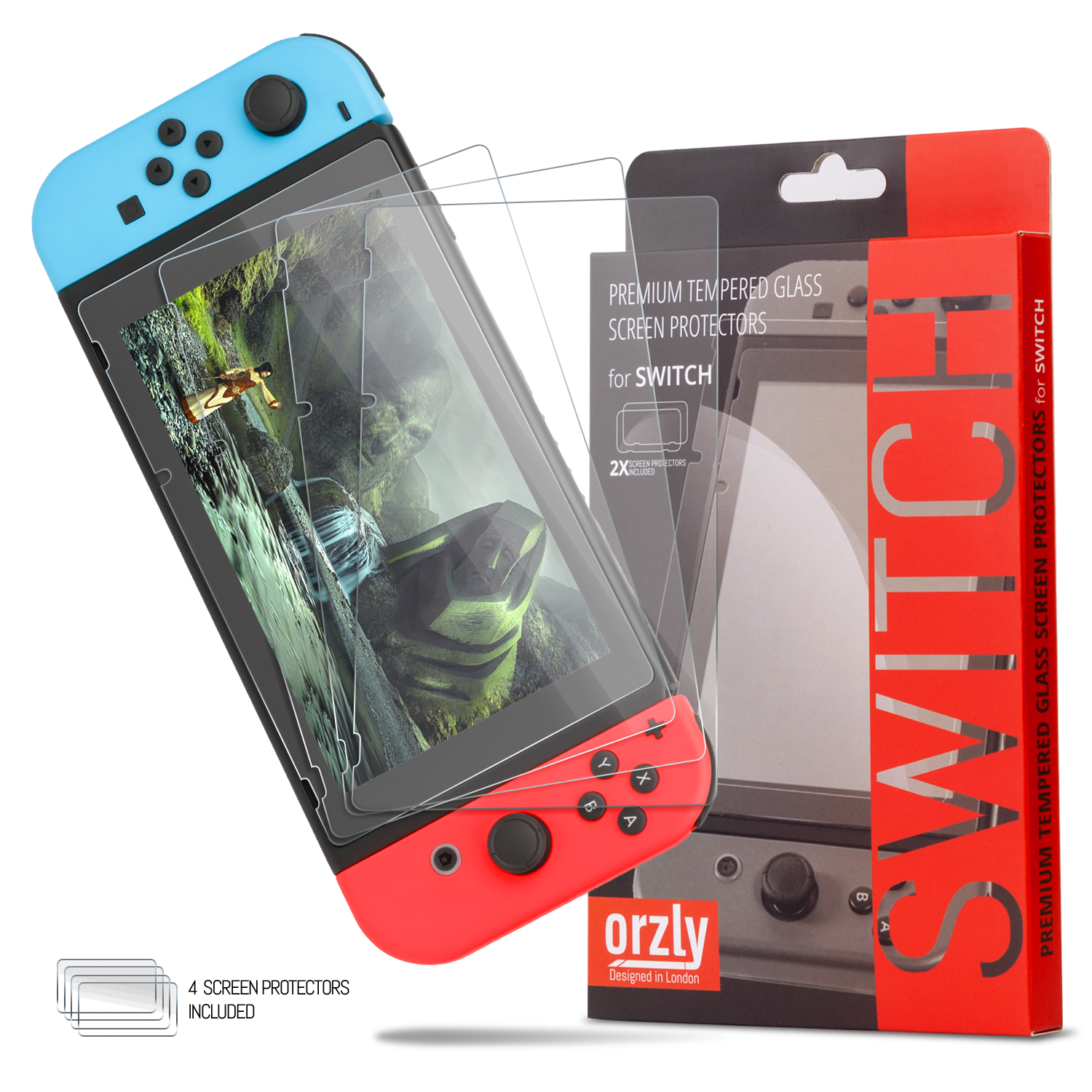 Orzly Premium Tempered Glass Screen Protector for Nintendo Switch - Orzly