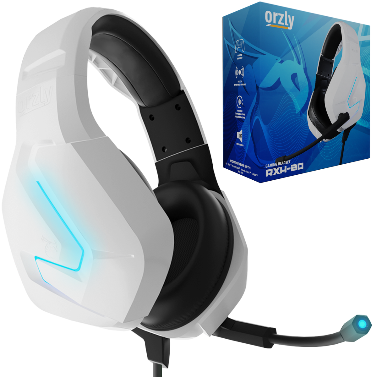 White PS5 Gaming Headset for Playstation 5 PS4 Xbox X S Nintendo Switch Google Stadia PC Stereo Audio and Noise Cancelling Microphone Orzly