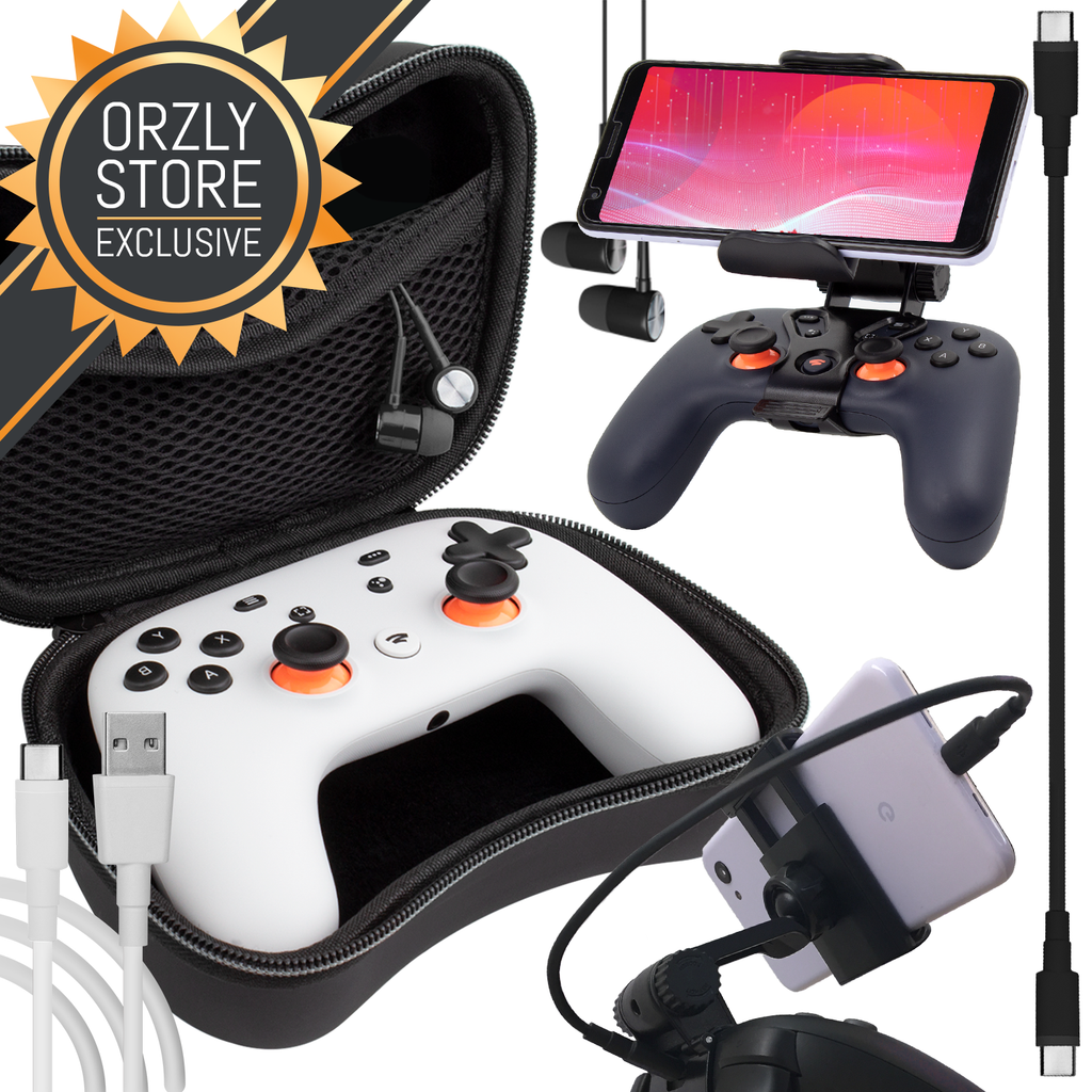 Stadia Essentials Pack: Controller Case, Phone Mount, Earphones, Mini Cable, & USB-C Cable - Orzly