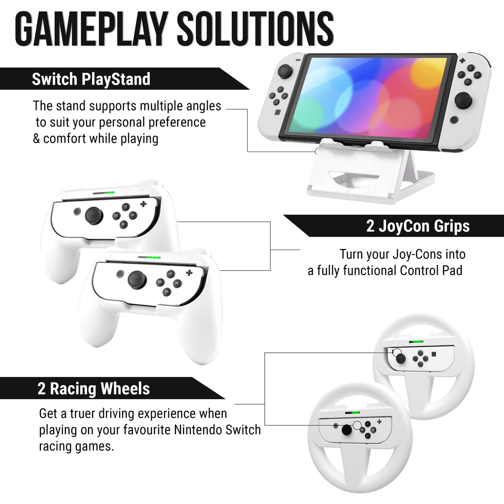  Switch Accessories - Family Bundle Accessories for Nintendo  Switch, Carry Case& Screen Protector,4 Pack Joy Con Grips and Steering  Wheels, Case Cover,Stand Mount,Joy Con Charger and More. : Video Games