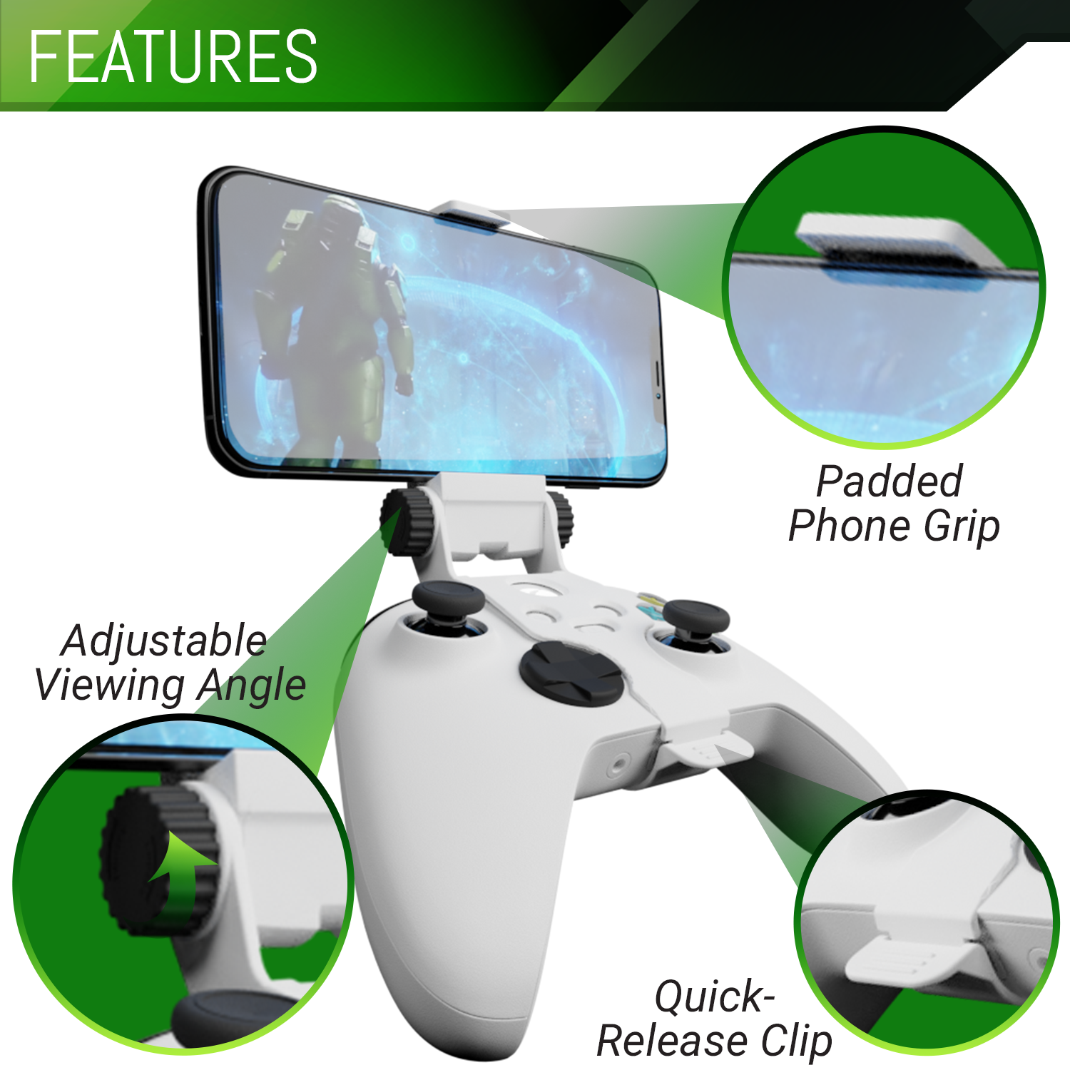 Xbox Series X Controller Mobile Gaming Clip, Xbox Controller Phone Mount Adjustable Phone Holder Clamp Compatible with Xbox Series X|S, Xbox One, Xbox One S, Xbox One X - Orzly