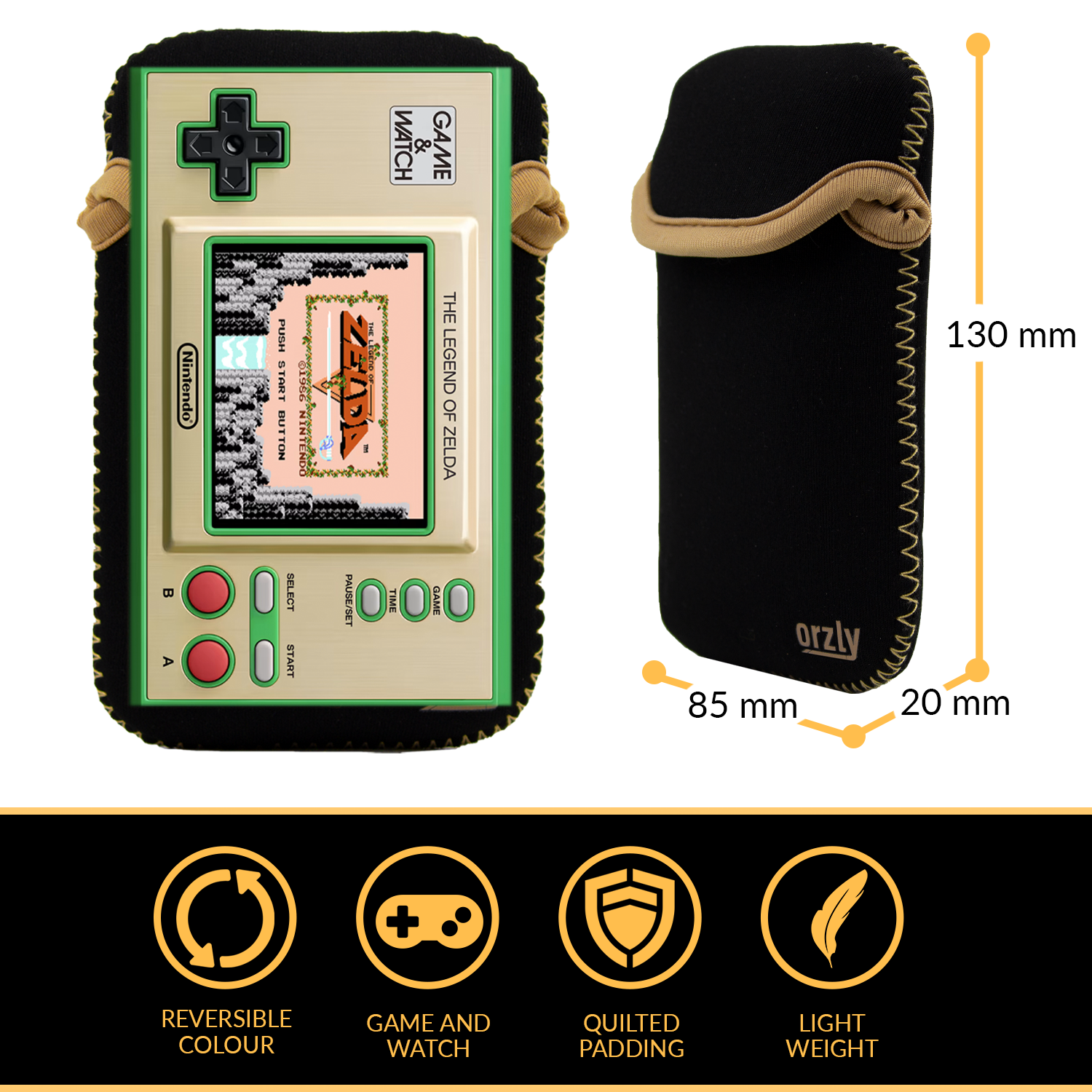 Neoprene Pocket Case for Nintendo Game & Watch Designed with Reversible Colours to Compliment Zelda and Mario edition Game & Watch Consoles - Orzly