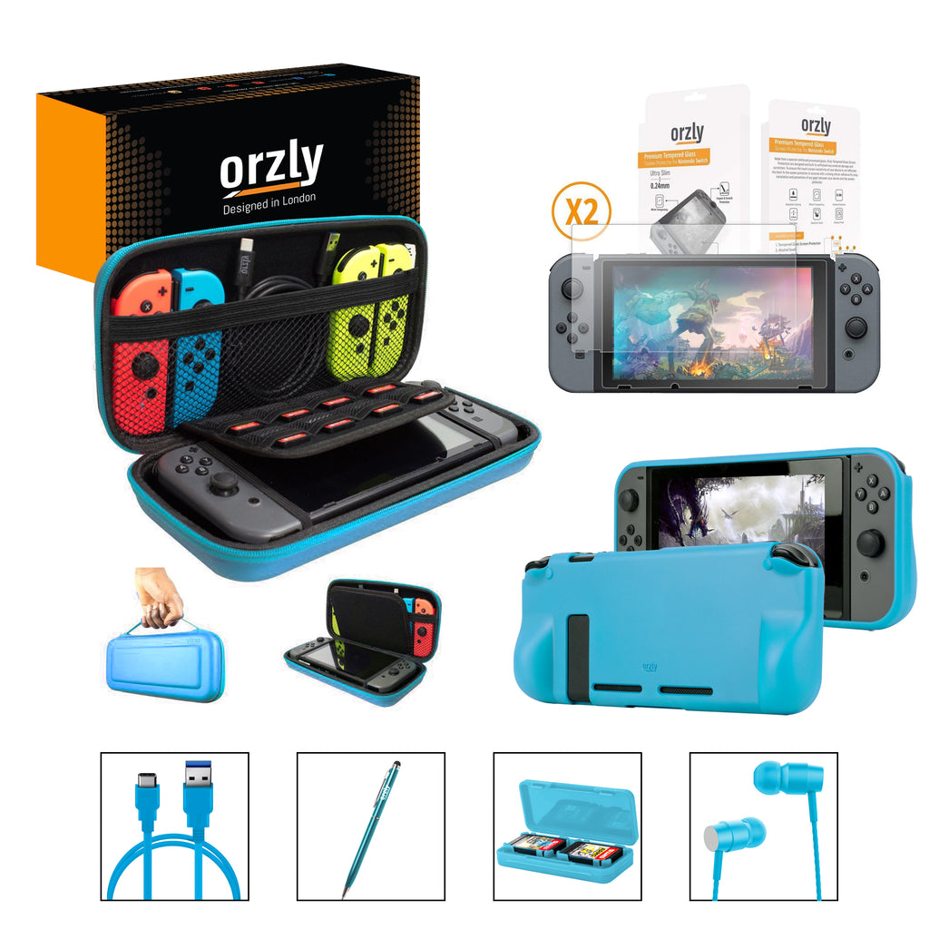  Orzly Accessory Bundle Kit designed for Nintendo switch  Accessories Geeks and Oled console users Case and Screen protector, Joycon  grips and Wheels for enhanced games play and more - Jet black 