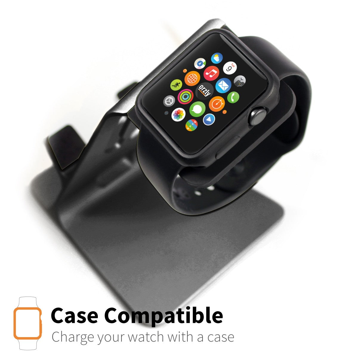 Orzly Duo-Stand Compatible with Apple Watch All Series: (SE, 6,5,4,3,2,1) & All Sizes: (38mm & 42mm & 40mm & 44mm) – Aluminium Desk Stand for iPhone & Apple Watch - Orzly