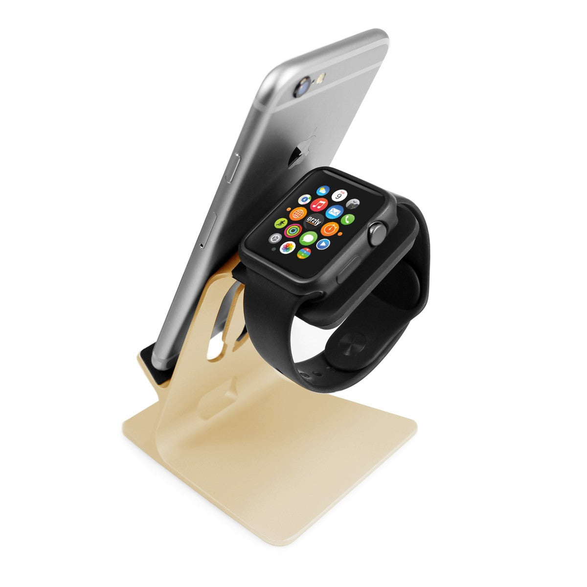 Orzly Duo-Stand Compatible with Apple Watch All Series: (SE, 6,5,4,3,2,1) & All Sizes: (38mm & 42mm & 40mm & 44mm) – Aluminium Desk Stand for iPhone & Apple Watch - Orzly