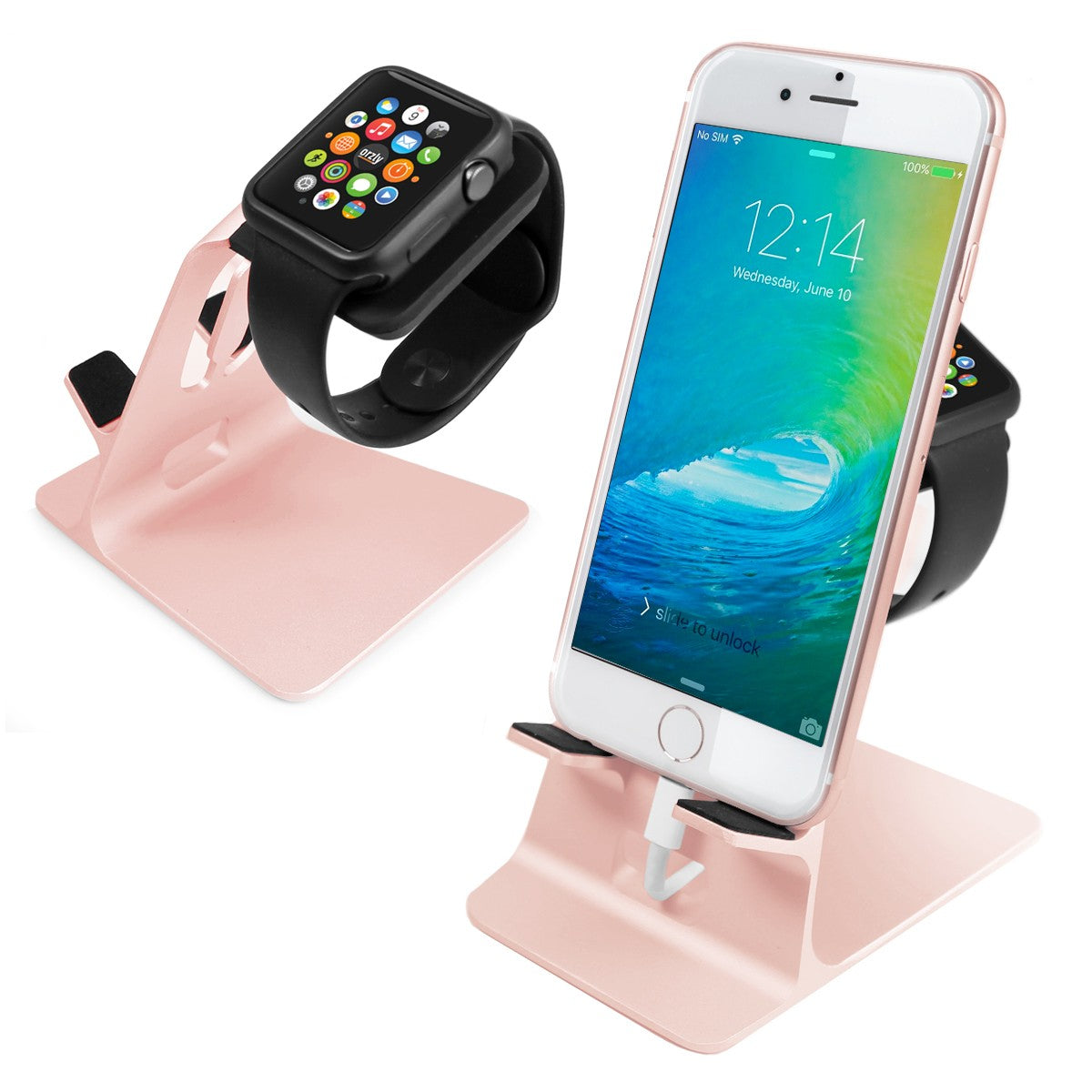 Orzly Duo-Stand Compatible with Apple Watch All Series: (SE, 6,5,4,3,2,1) & All Sizes: (38mm & 42mm & 40mm & 44mm) – Aluminium Desk Stand for iPhone & Apple Watch - Orzly