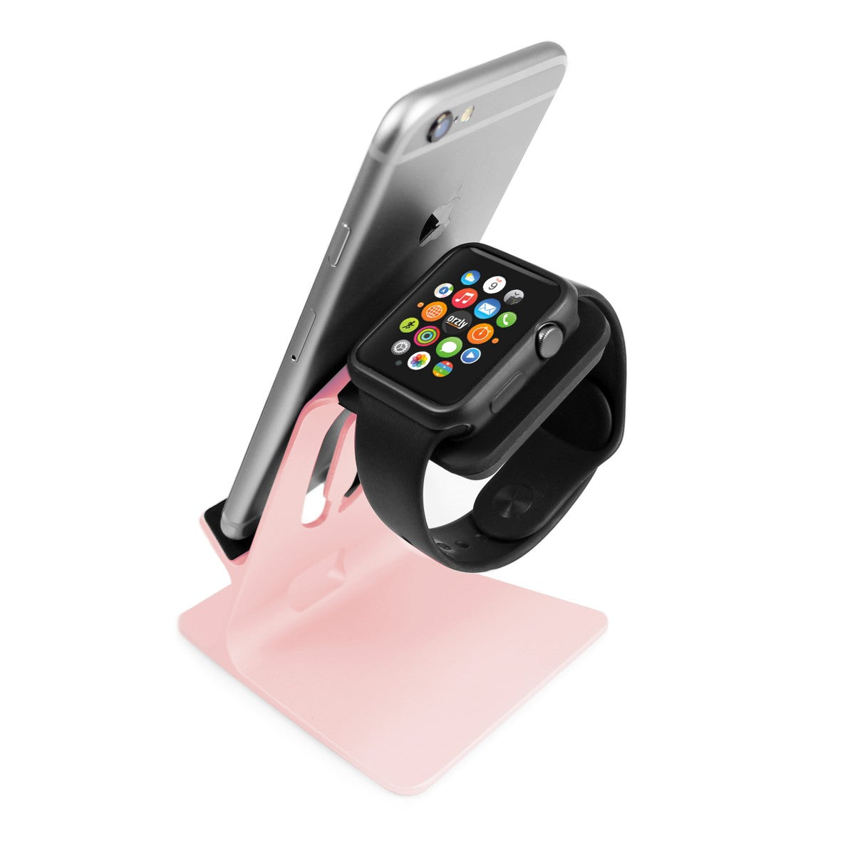 Orzly Duo-Stand Compatible with Apple Watch All Series: (SE, 6,5,4,3,2,1) & All Sizes: (38mm & 42mm & 40mm & 44mm) – Aluminium Desk Stand for iPhone & Apple Watch - Orzly