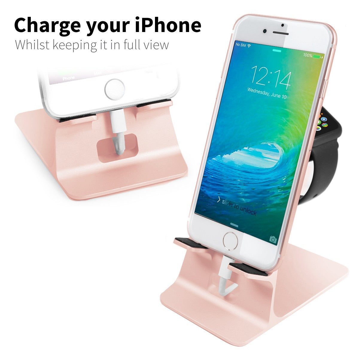 Orzly Duo-Stand Compatible with Apple Watch All Series: (SE, 6,5,4,3,2,1) & All Sizes: (38mm & 42mm & 40mm & 44mm) – Aluminium Desk Stand for iPhone & Apple Watch - Orzly