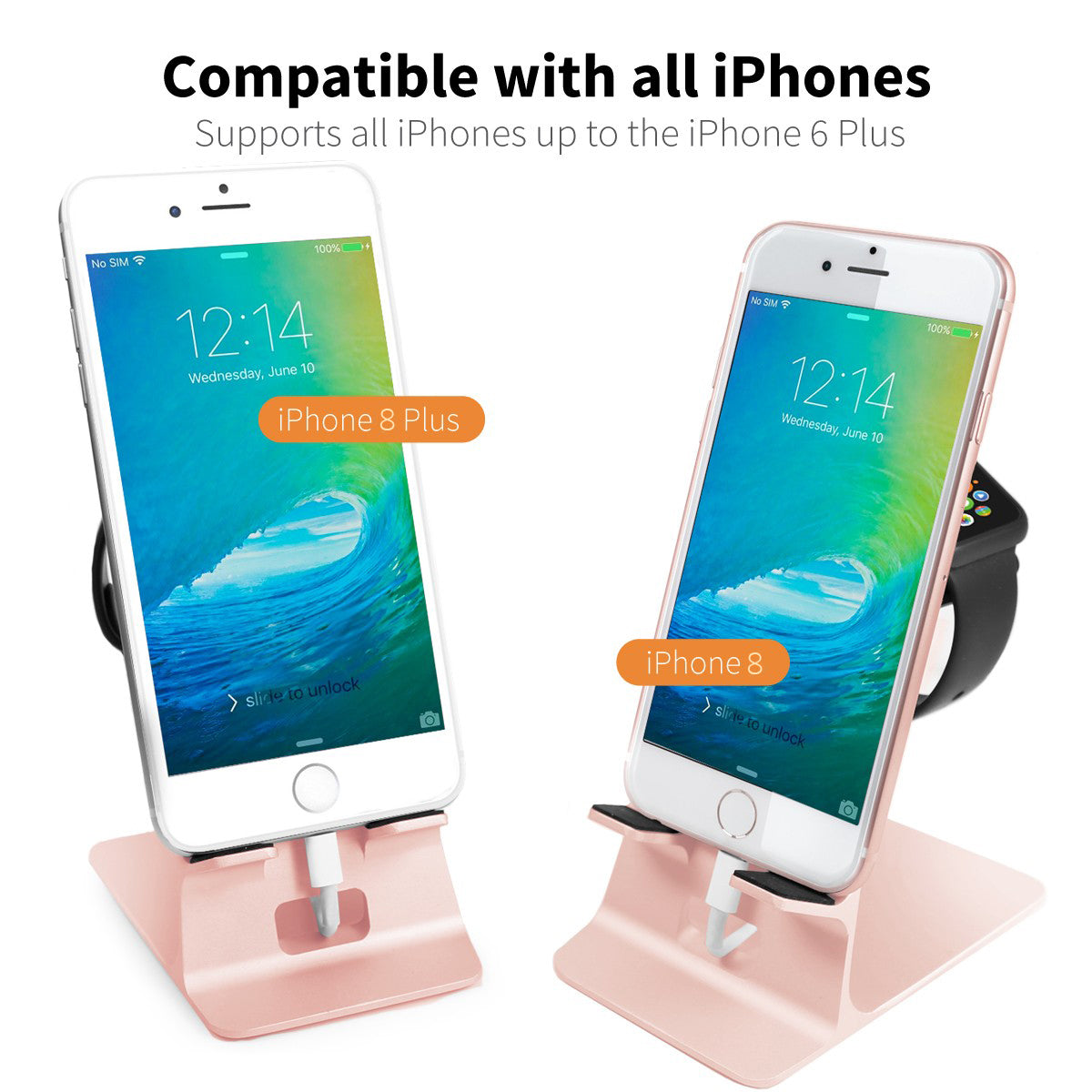 Orzly Duo-Stand Compatible with Apple Watch All Series: (SE, 6,5,4,3,2,1) & All Sizes: (38mm & 42mm & 40mm & 44mm) – Aluminium Desk Stand for iPhone & Apple Watch - Orzly