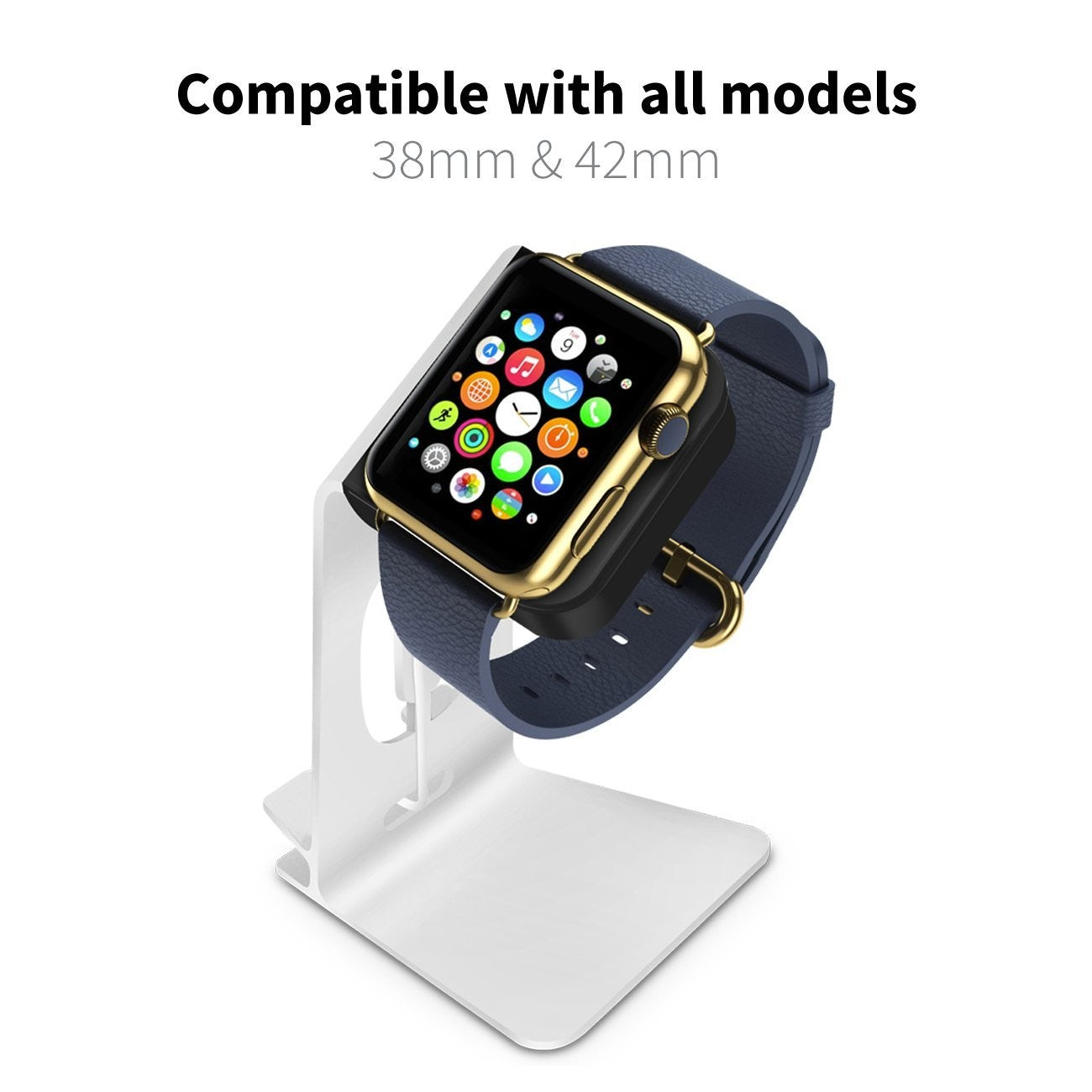 Orzly Duo-Stand Compatible with Apple Watch All Series: (SE, 6,5,4,3,2,1) & All Sizes: (38mm & 42mm & 40mm & 44mm) – Aluminium Desk Stand for iPhone & Apple Watch - Orzly