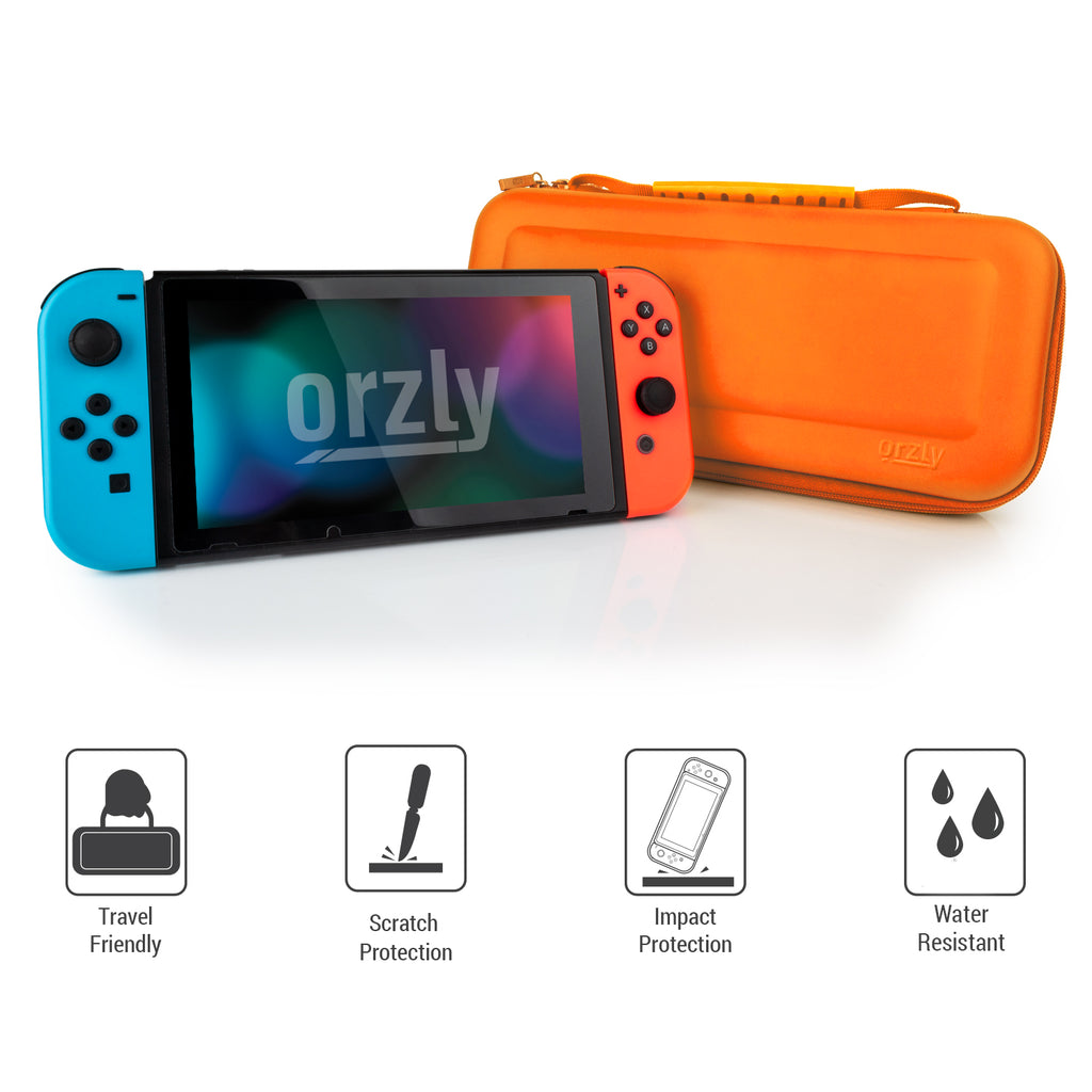 Orzly Carry Case Compatible with Nintendo Switch and New Switch OLED Console - Black Protective Hard Portable Travel Carry Case Shell Pouch with Pockets for Accessories and Games - Orzly